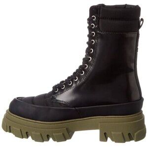 Ganni Quilted Nylon & Leather Combat Boot Size 35 US 5 Black Green $475